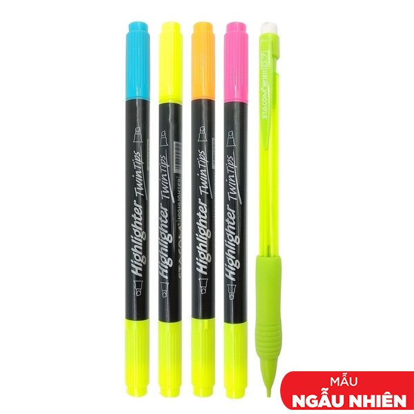 Vỉ 4 Bút Dạ Quang 2 Đầu VHL105 + Tặng 1 Bút Ngẫu Nhiên